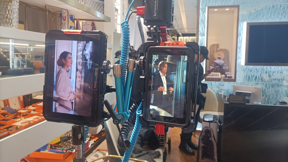 Behind the scenes — video monitors on set